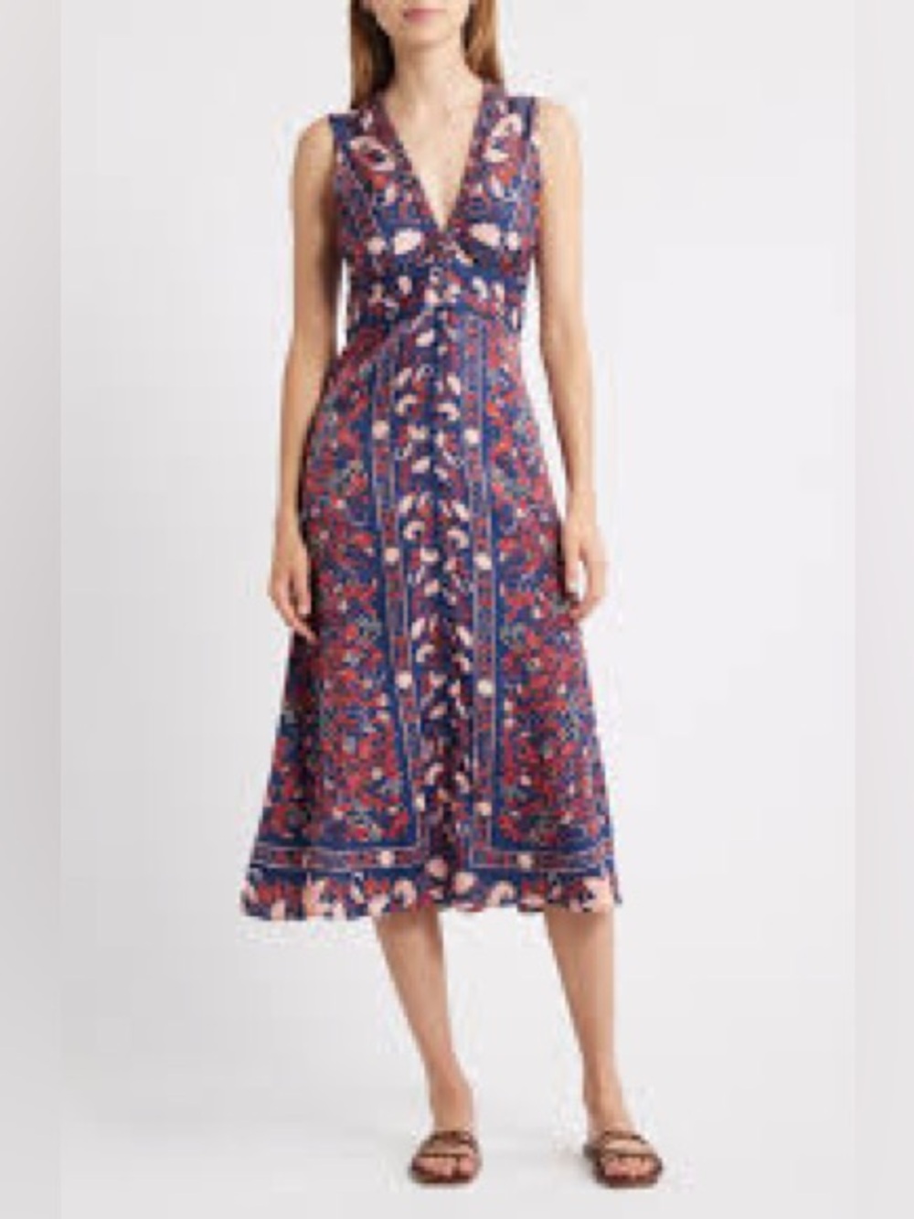 FARM Rio Women Floral Satin Viscose Boho Casual Scarf Midi Dress Size Large